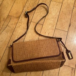 Etienne Aigner Brown Leather and Woven Straw Bag